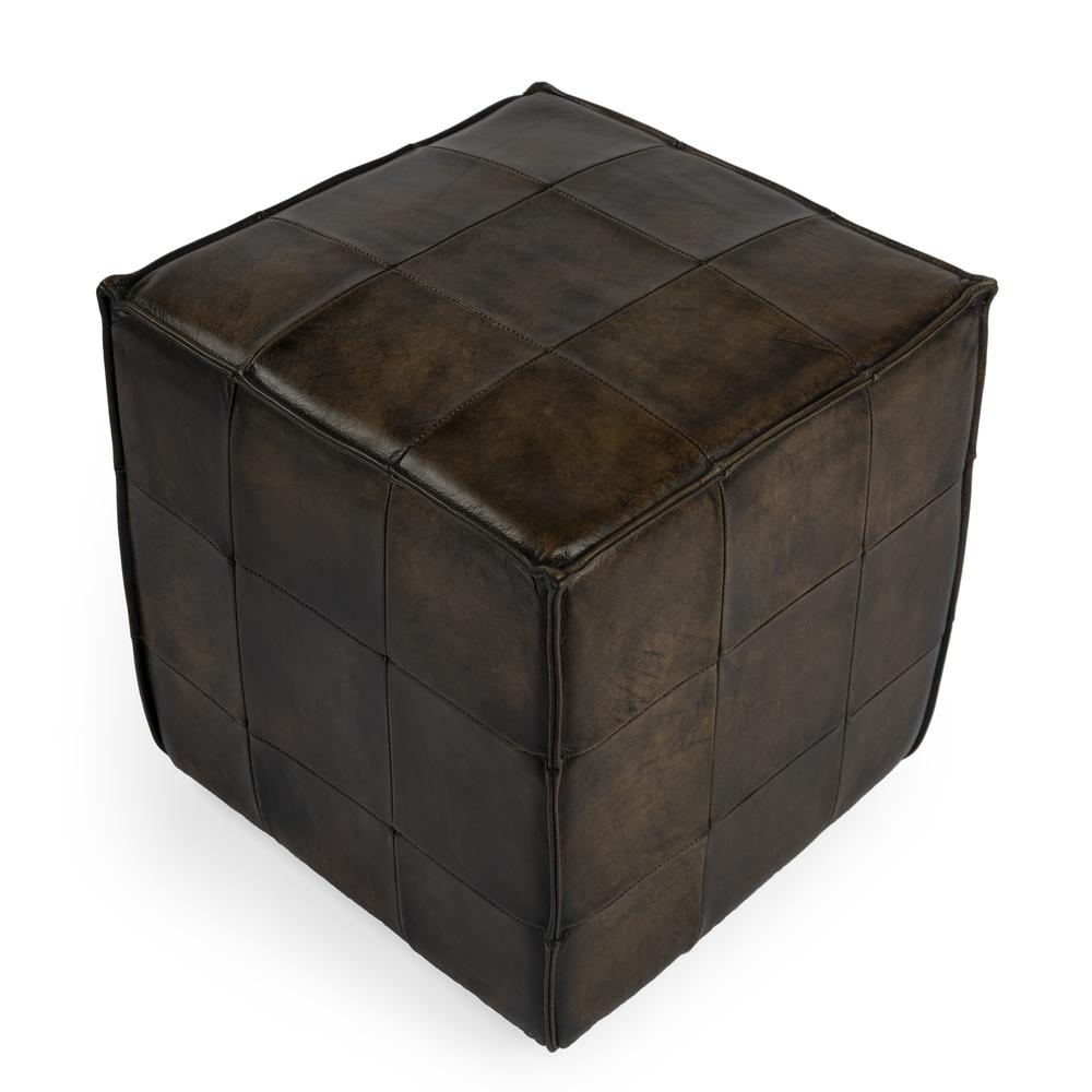 Company Leon Leather Cube Ottoman, Dark Brown. Picture 5