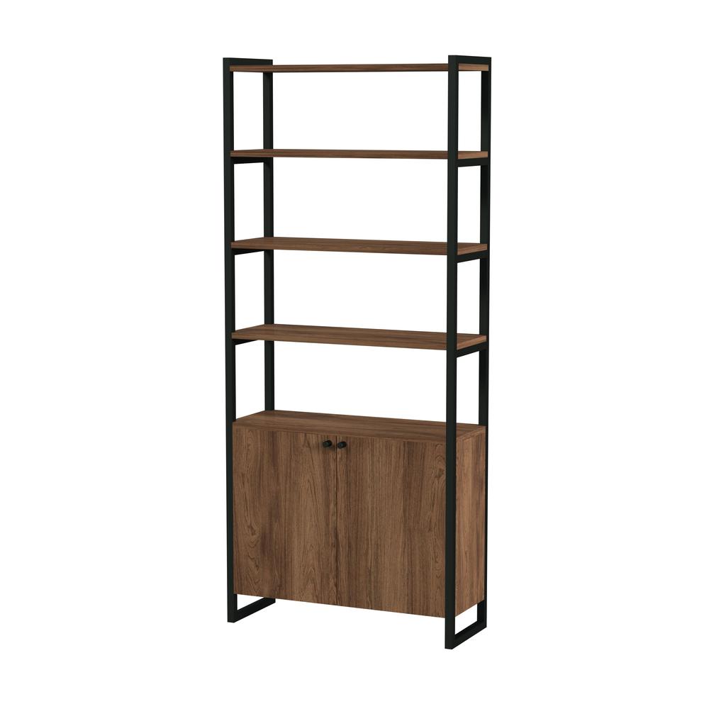 Company Drake 73" Two Door Walnut Bookcase Etagere, Medium Brown. Picture 1