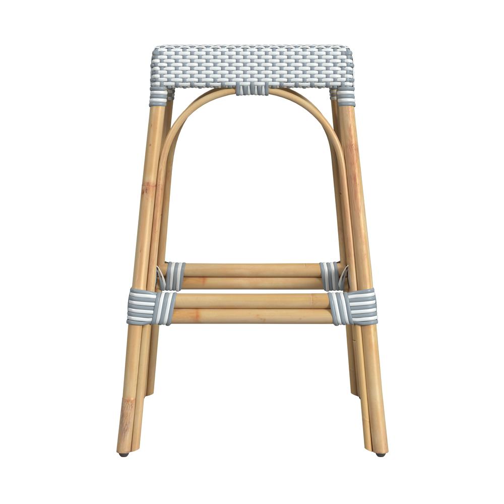 Company Robias Rectangular Rattan 30" Bar Stool, White and Sky Blue Dot. Picture 2