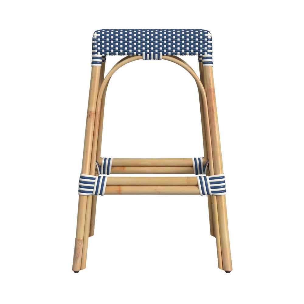 Company Robias Rectangular Rattan 30" Bar Stool, Blue and White Dot. Picture 2