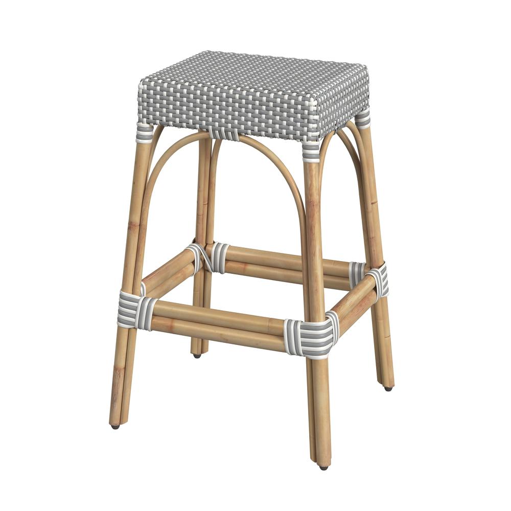 Company Robias Rectangular Rattan 30" Bar Stool, White and Gray Dot. Picture 1