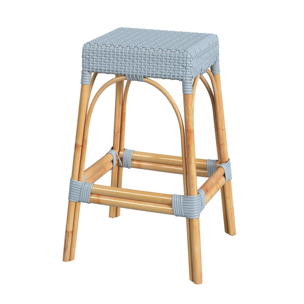 Butler Specialty Tobias 30" Twilight Blue Rattan Barstool. Picture 1