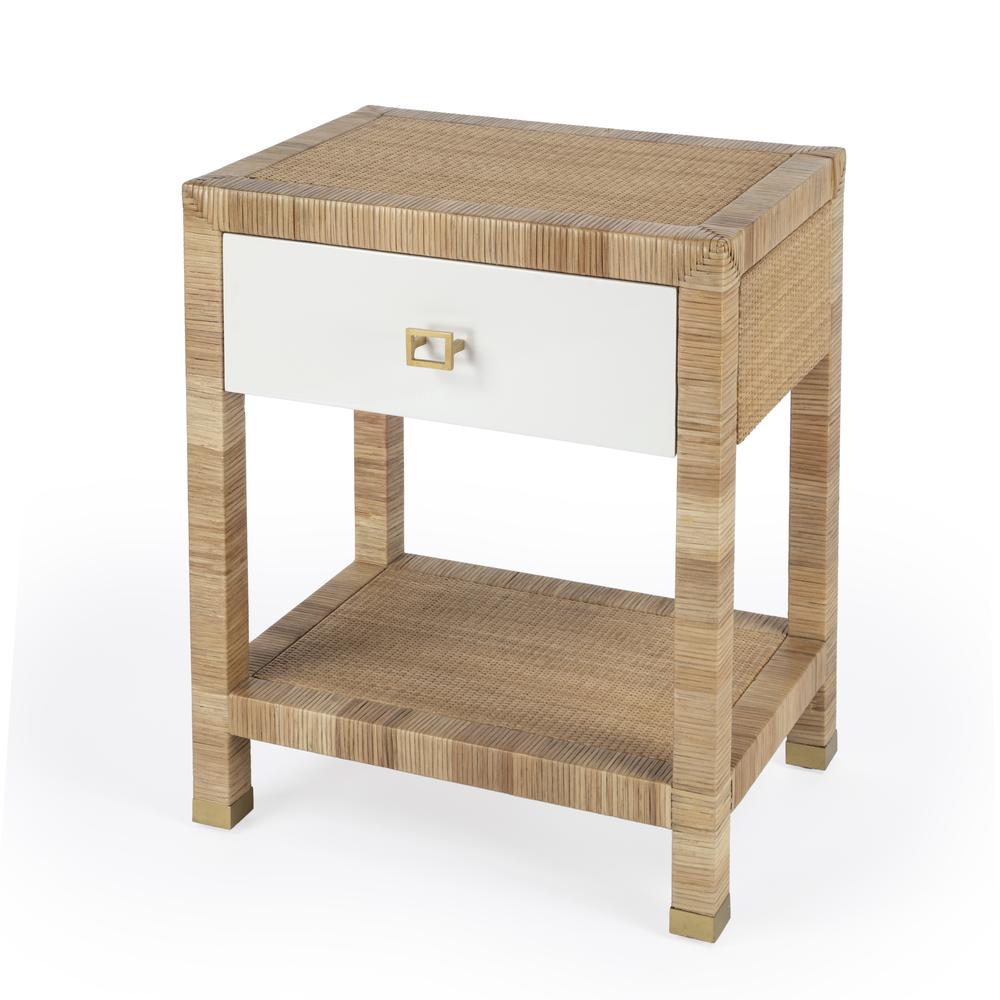 Company Corfu 1 Drawer Natural Rattan Nightstand, Natural and White. Picture 1