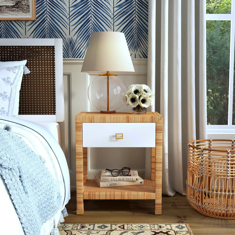 Company Corfu 1 Drawer Natural Rattan Nightstand, Natural and White. Picture 10