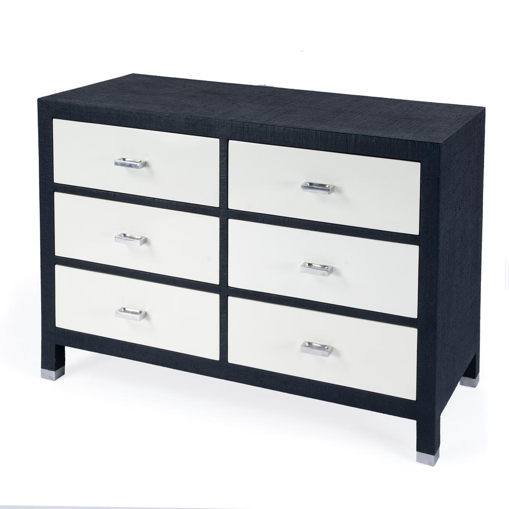 Company Keros 6 Drawer Raffia Double Dresser, Navy and White. Picture 1