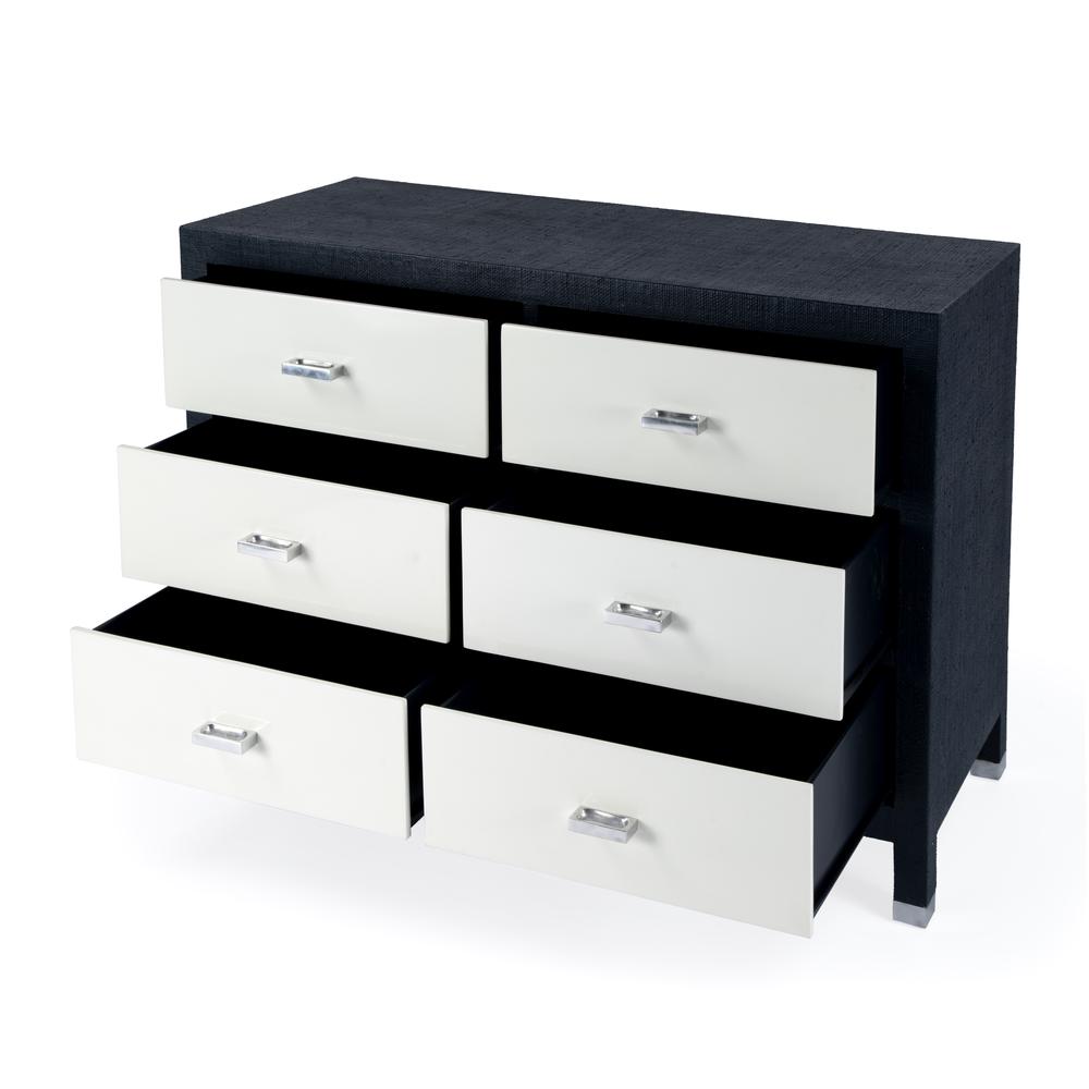 Company Keros 6 Drawer Raffia Double Dresser, Navy and White. Picture 2