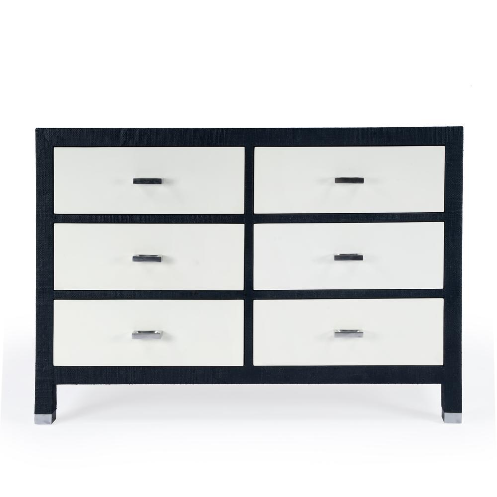 Company Keros 6 Drawer Raffia Double Dresser, Navy and White. Picture 4