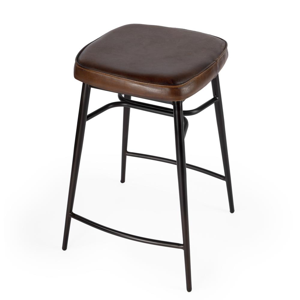 Company Arlington 26" Square Leather 26" Counter Stool, Medium Brown. Picture 1