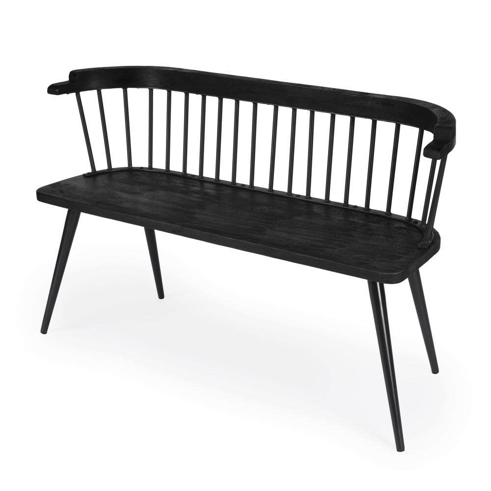 Company Tempe Mango Wood Spindle Back  51.25"W Bench, Black. Picture 1