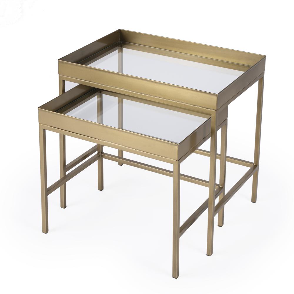 Company Lenny 2 Piece Glass Nesting Tables, Gold. Picture 1