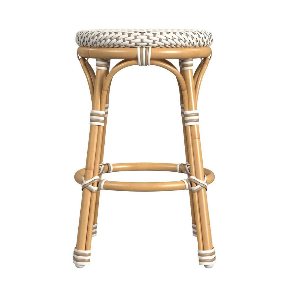 Company Tobias Outdoor Rattan and Metal Counter Stool, Beige and White. Picture 2