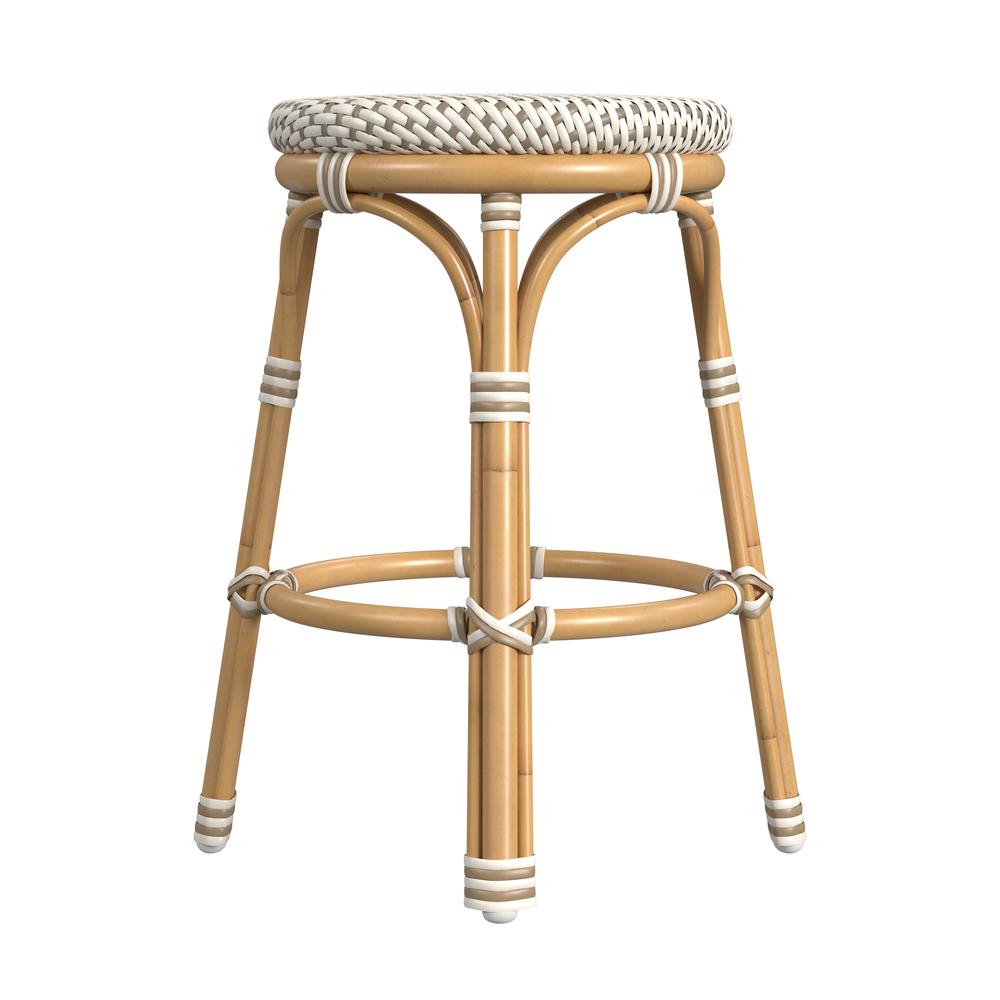 Company Tobias Outdoor Rattan and Metal Counter Stool, Beige and White. Picture 3