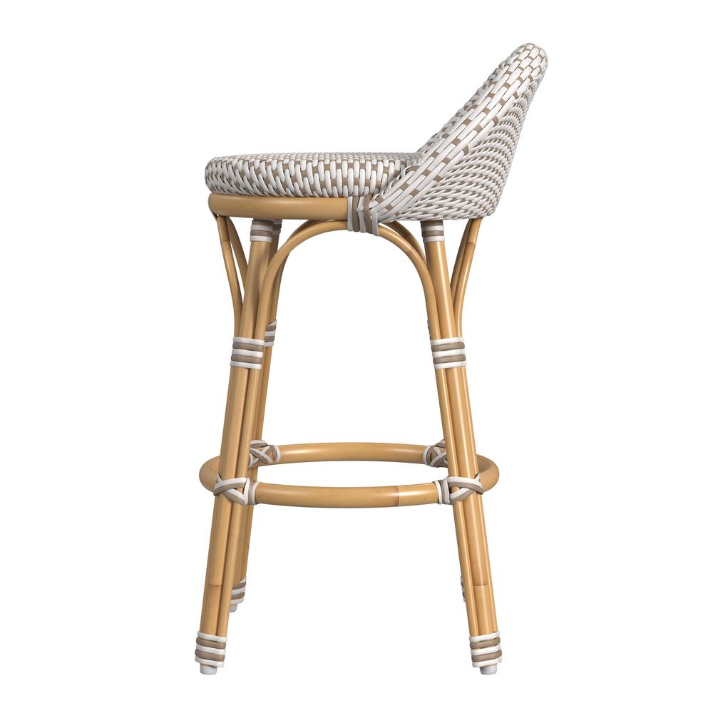 Company Tobias Outdoor Rattan and Metal Low Back Counter stool, Beige and White. Picture 3