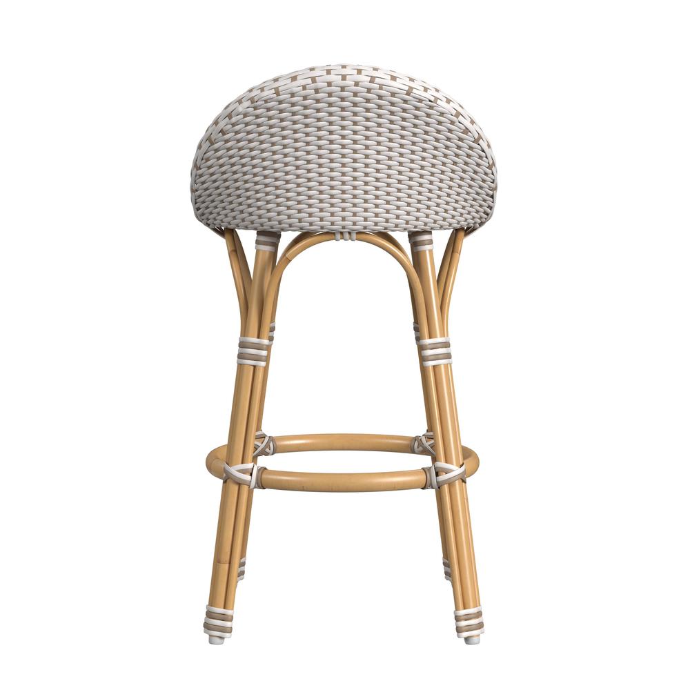 Company Tobias Outdoor Rattan and Metal Low Back Counter stool, Beige and White. Picture 4