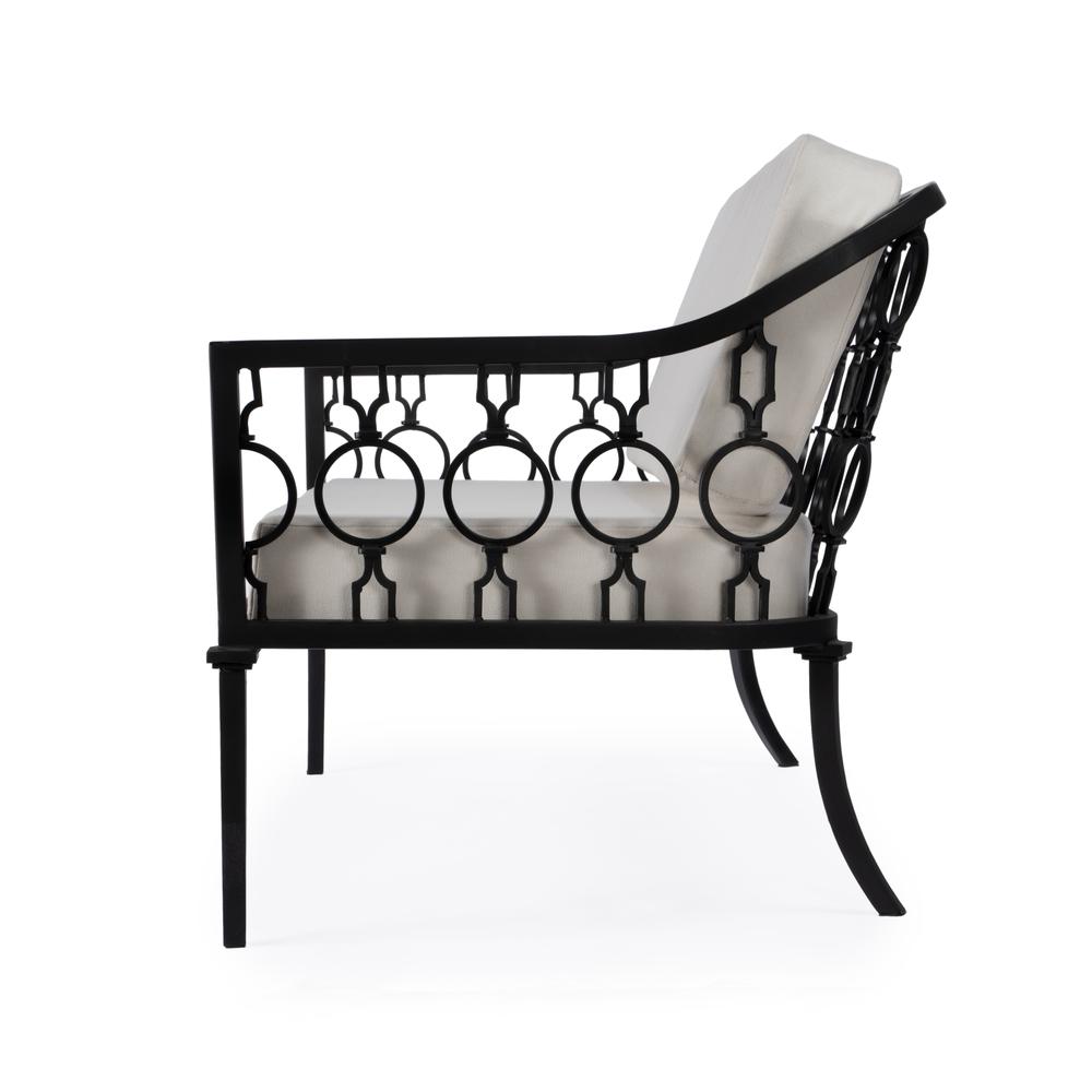 Company Southport Iron Upholstered Outdoor Loveseat, Black. Picture 4