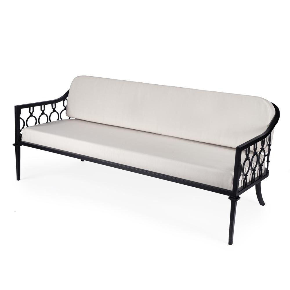 Company Southport Iron Upholstered Outdoor Sofa, Black. Picture 1