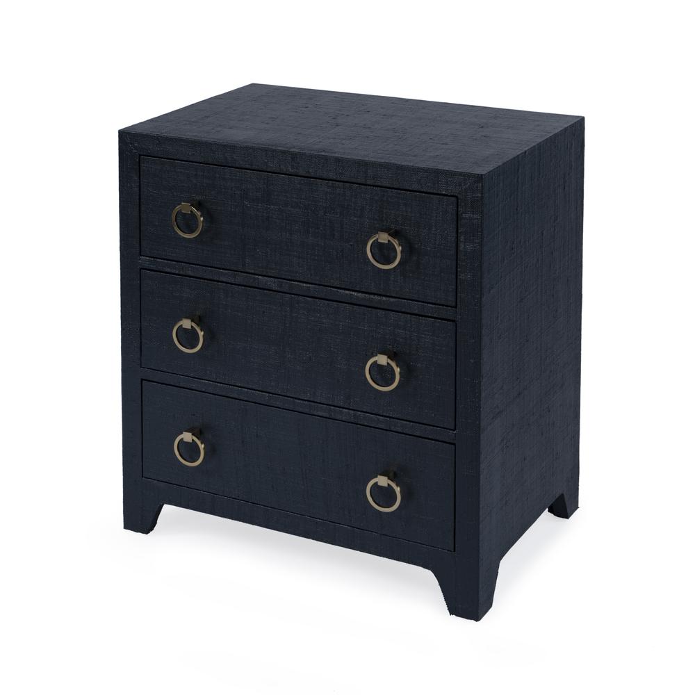 Company Bar Harbor Raffia 3 Drawer Nightstand, Navy Blue. Picture 1