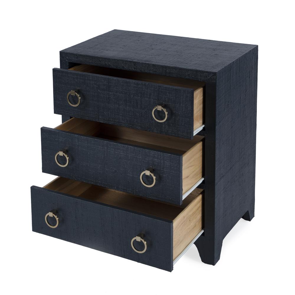 Company Bar Harbor Raffia 3 Drawer Nightstand, Navy Blue. Picture 2
