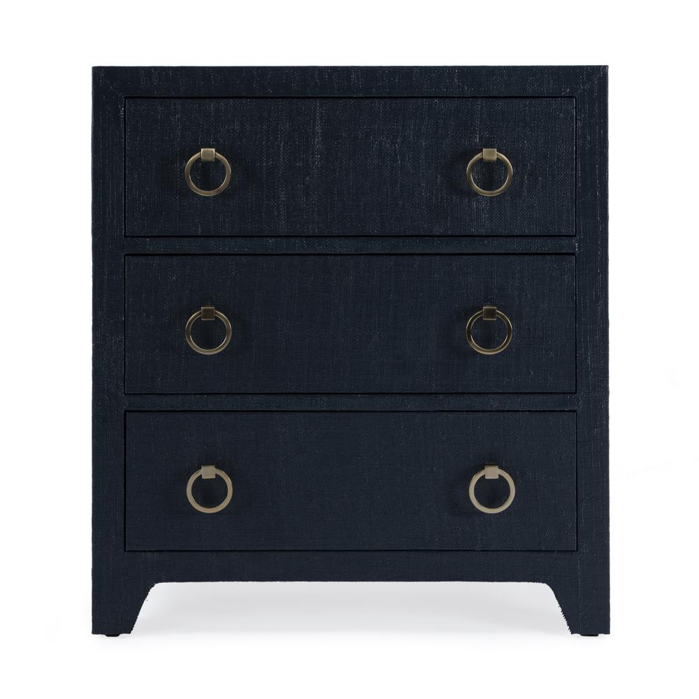 Company Bar Harbor Raffia 3 Drawer Nightstand, Navy Blue. Picture 3