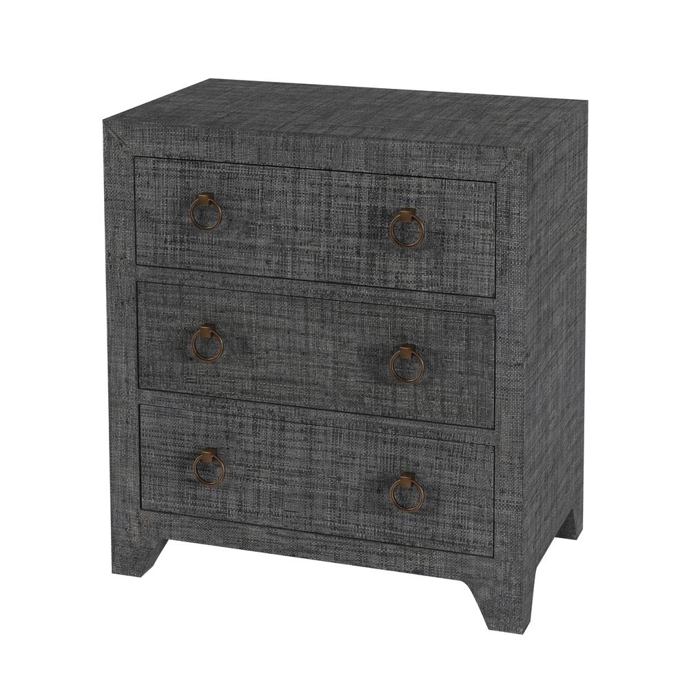 Company Bar Harbor Charcoal Raffia 3 Drawer Nightstand, Charcoal. Picture 1