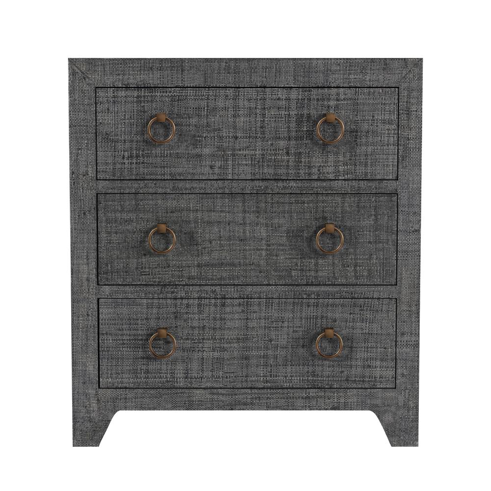 Company Bar Harbor Charcoal Raffia 3 Drawer Nightstand, Charcoal. Picture 2