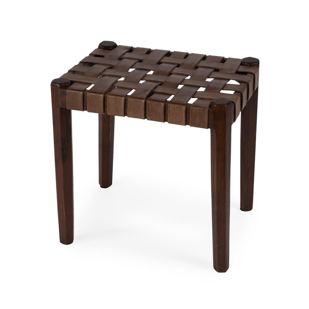 Company Kerry Leather Woven Stool, Dark Brown. Picture 1