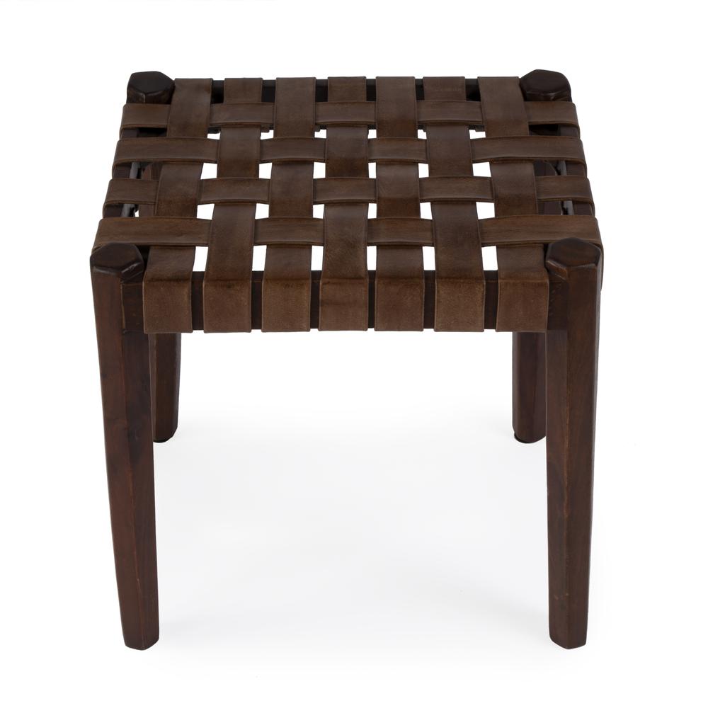 Company Kerry Leather Woven Stool, Dark Brown. Picture 2