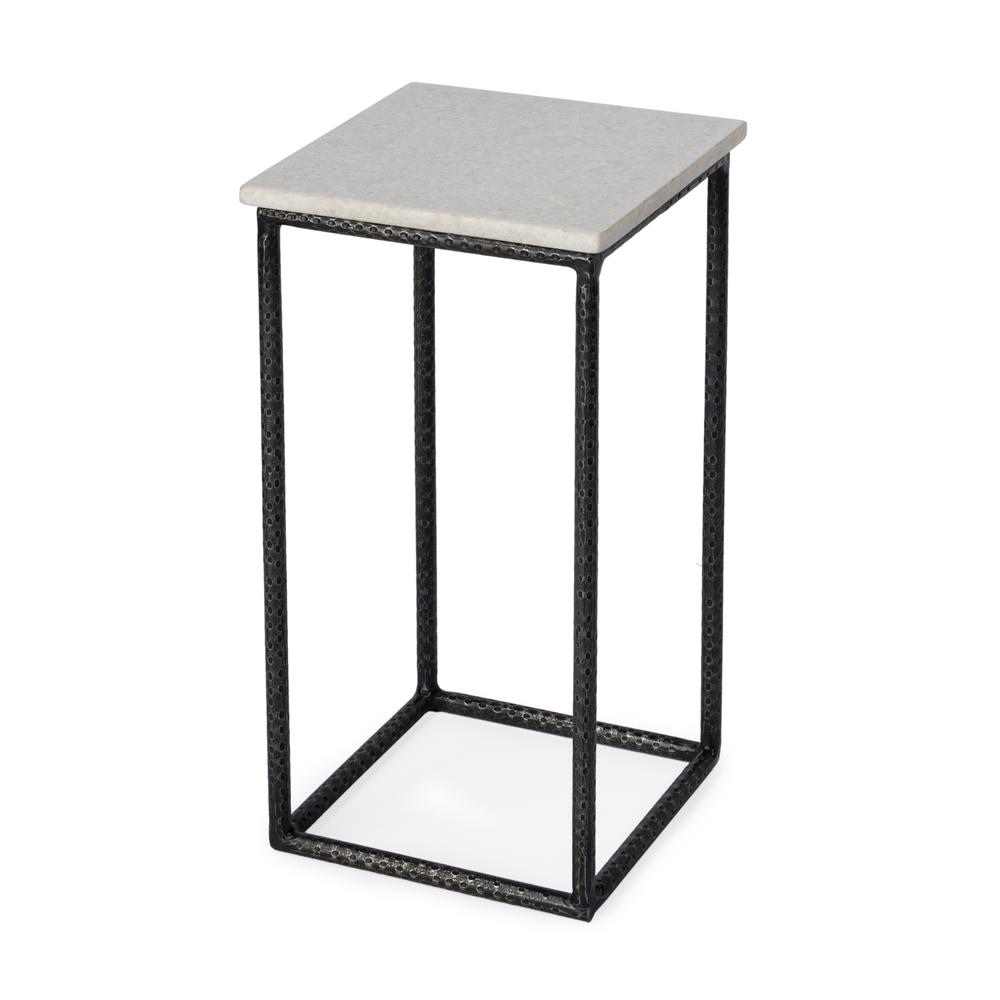 Company Mabel Marble and Hammered Iron Side Table, White and Black. Picture 1