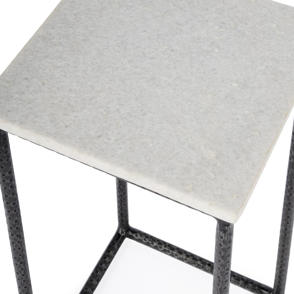 Company Mabel Marble and Hammered Iron Side Table, White and Black. Picture 3