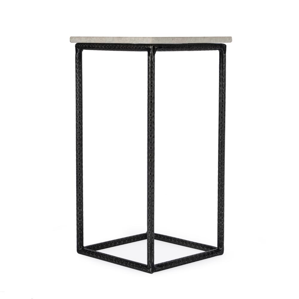 Company Mabel Marble and Hammered Iron Side Table, White and Black. Picture 4