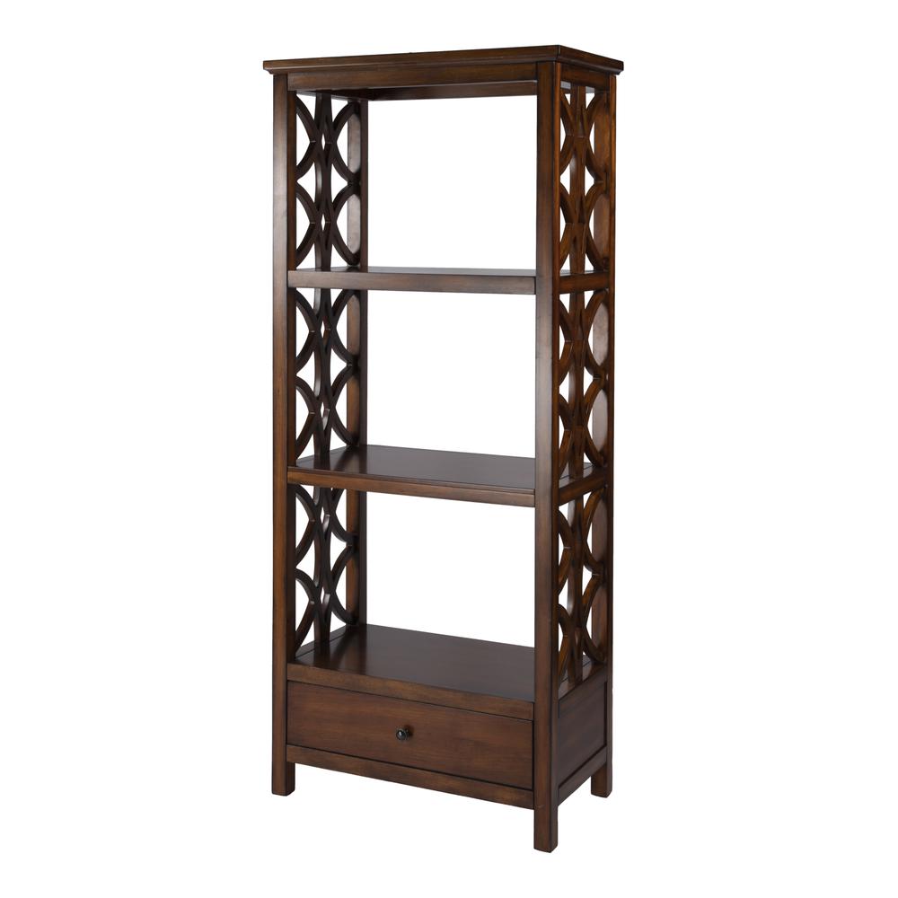 Company Lorena 30"W 3- Tier Etagere Bookcase with Storage Drawer, Medium Brown. Picture 1