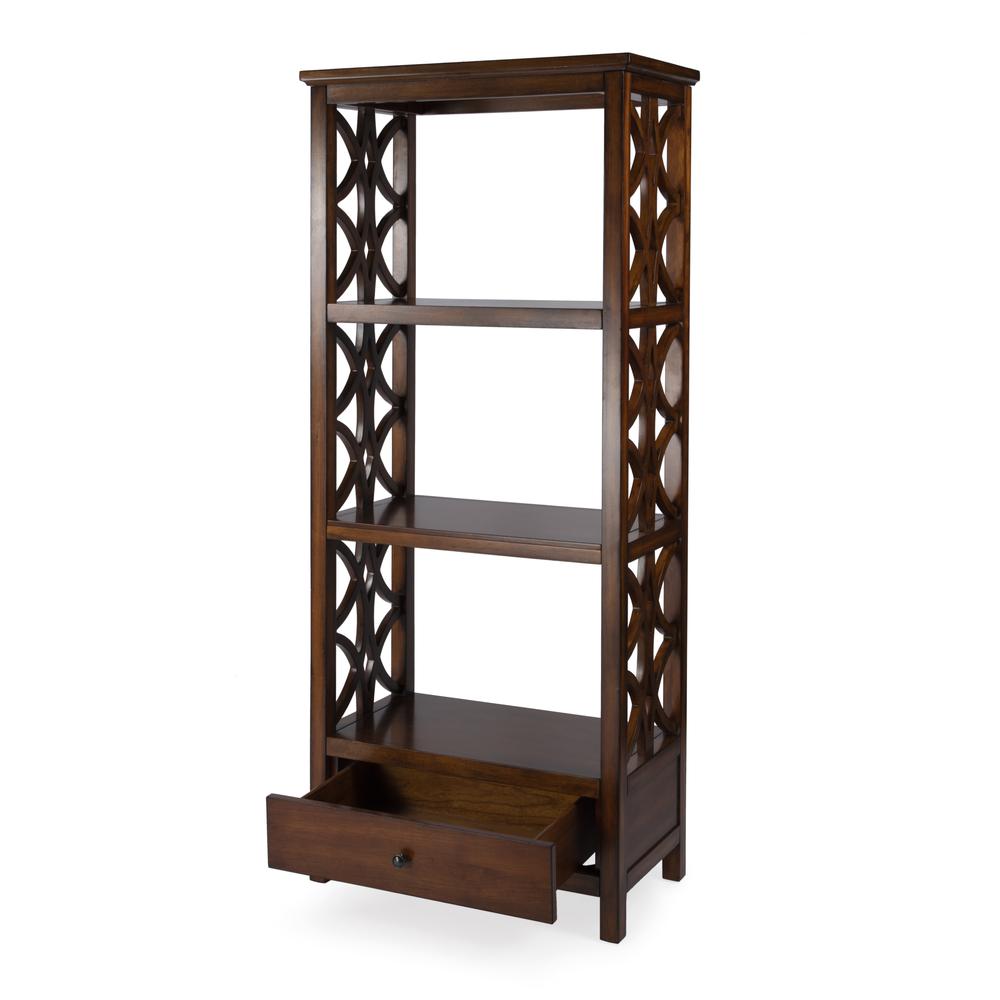 Company Lorena 30"W 3- Tier Etagere Bookcase with Storage Drawer, Medium Brown. Picture 2
