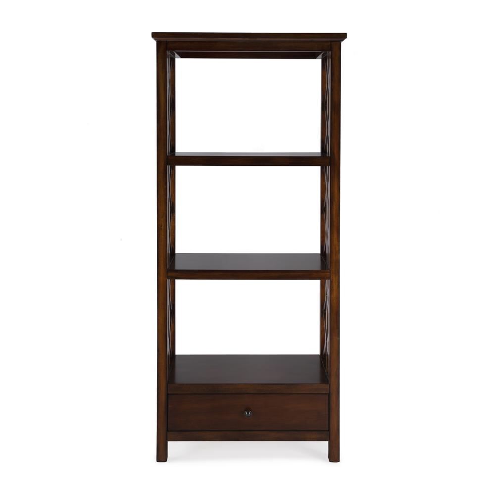 Company Lorena 30"W 3- Tier Etagere Bookcase with Storage Drawer, Medium Brown. Picture 3