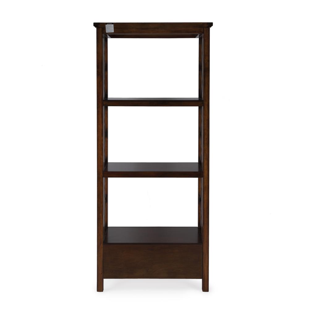 Company Lorena 30"W 3- Tier Etagere Bookcase with Storage Drawer, Medium Brown. Picture 6