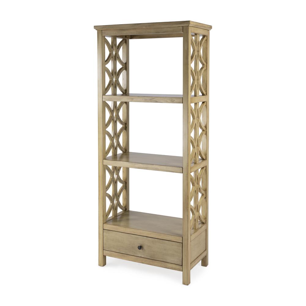 Company Lorena 30"W 3- Tier Etagere Bookcase with Storage Drawer, Beige. Picture 1