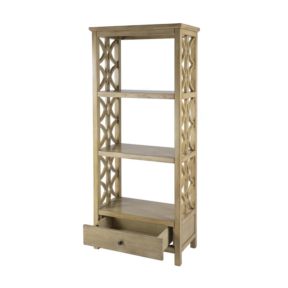 Company Lorena 30"W 3- Tier Etagere Bookcase with Storage Drawer, Beige. Picture 2