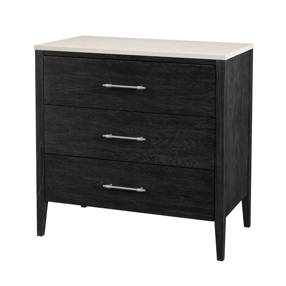 Company Mayfair 3 Drawer Wood and Marble Chest, Black. Picture 1