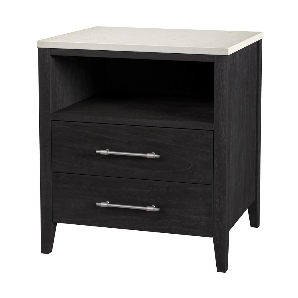 Company Mayfair 2 Drawer Wood and Marble Nightstand, Black. Picture 1