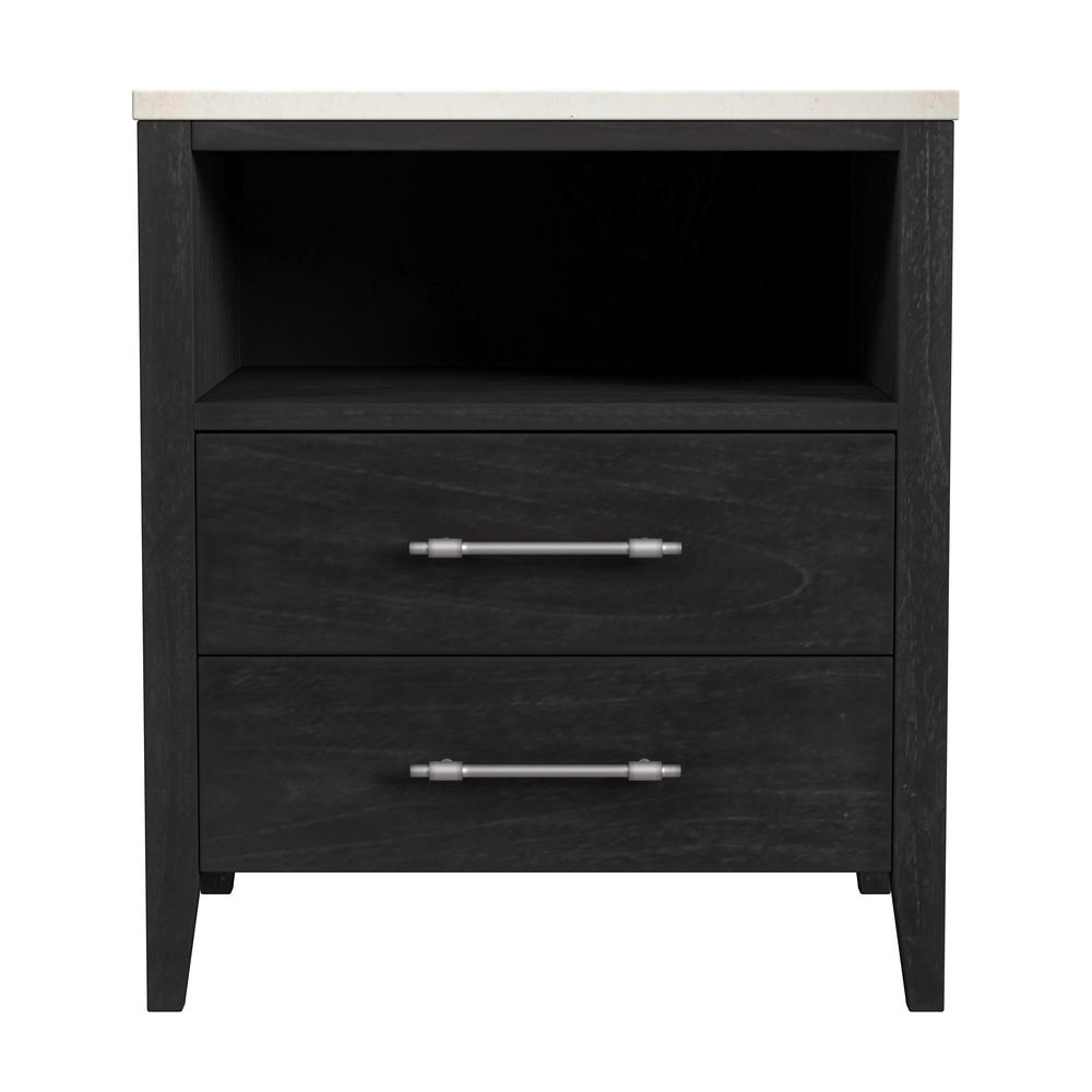 Company Mayfair 2 Drawer Wood and Marble Nightstand, Black. Picture 2