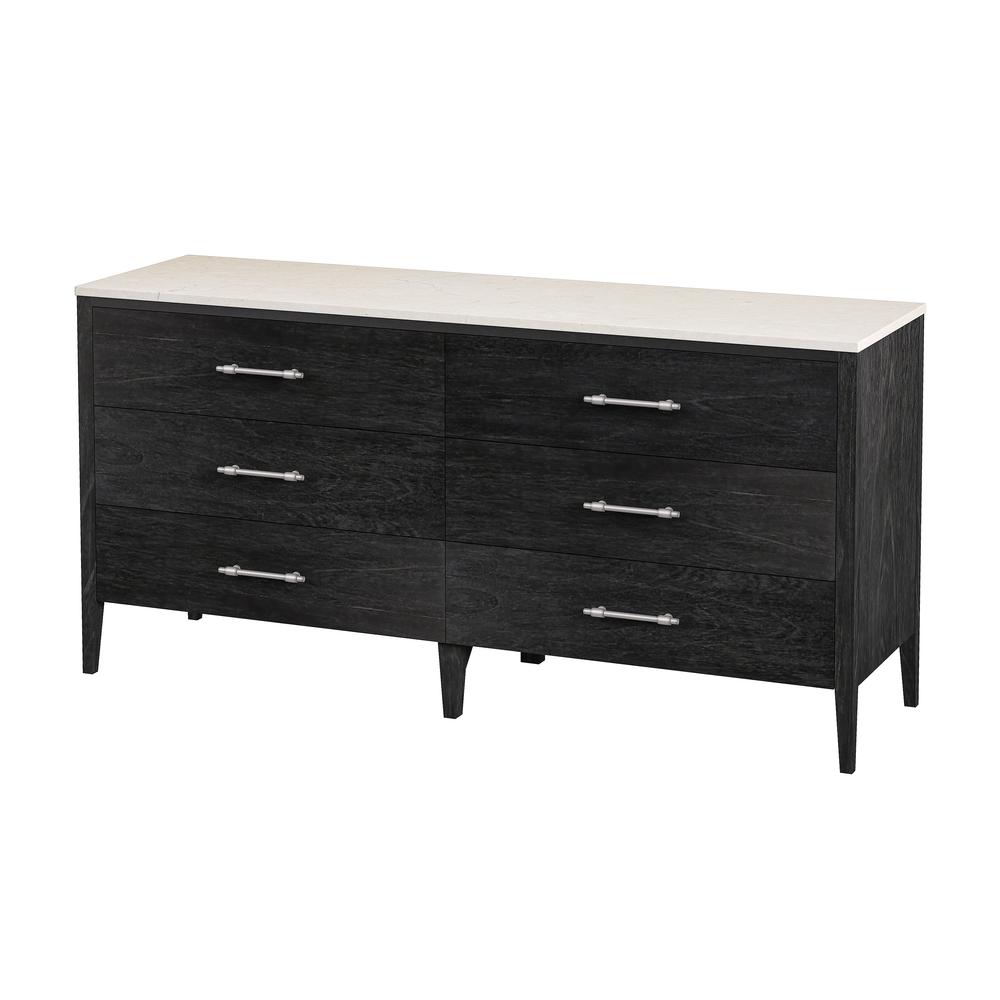 Company Mayfair 6 Drawer Wood and Marble Dresser, Black. Picture 1