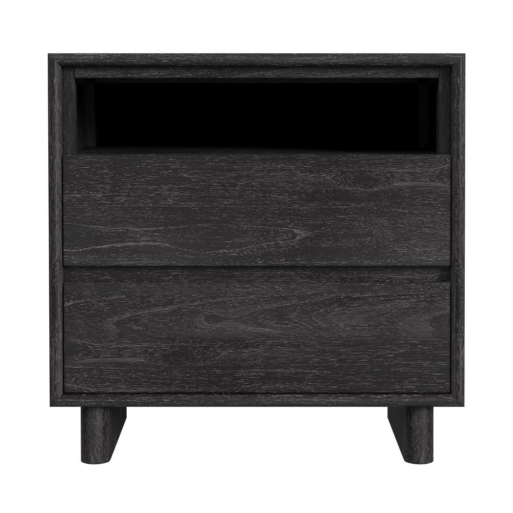 Company Halmstad Wood Panel 2 Drawer Nightstand, Black. Picture 2