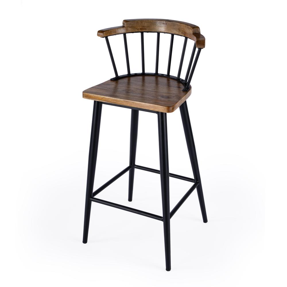Company Merrick 30 in. Wood and Iron  Spindle Bar Stool, Brown. Picture 1