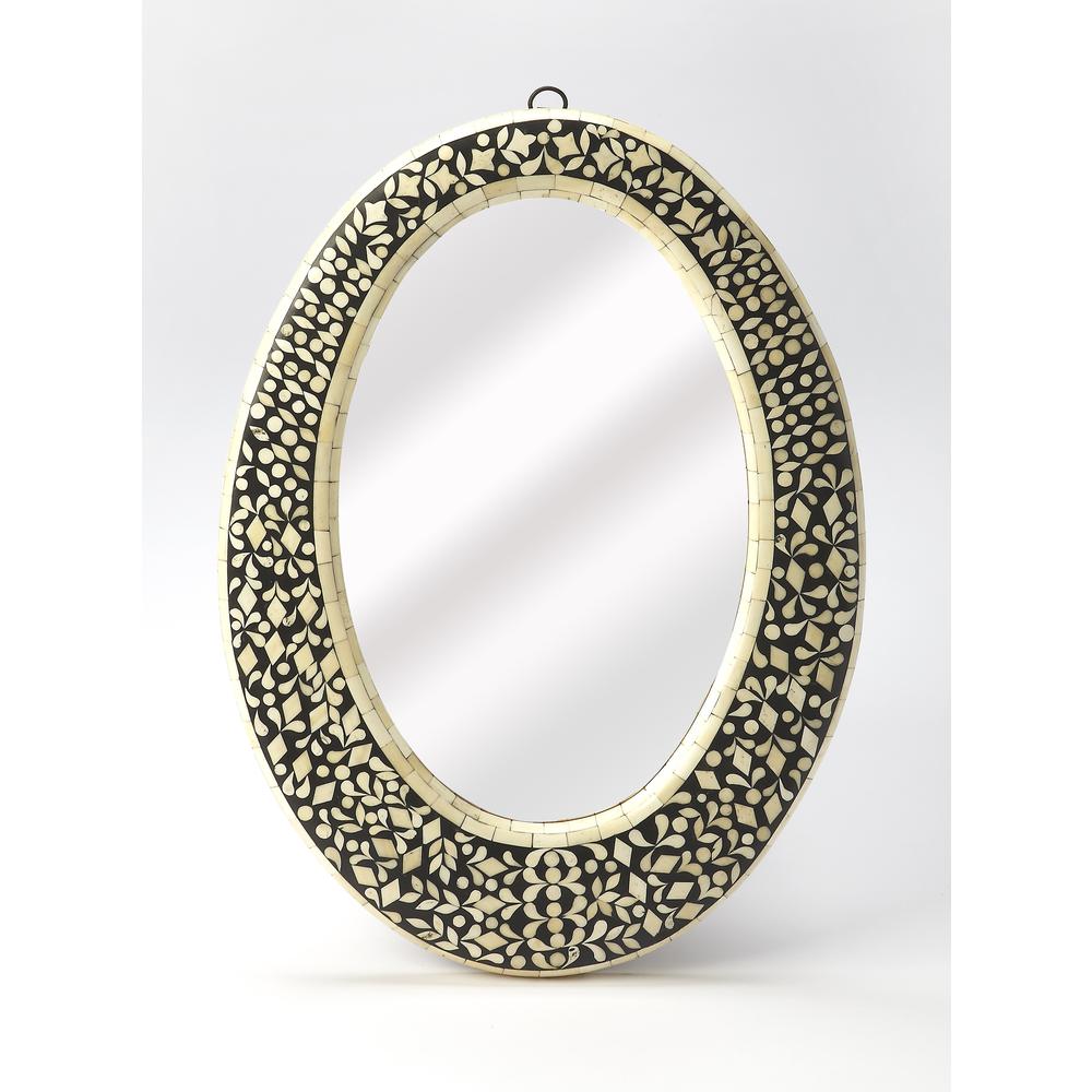 Company Orzo Bone Inlay Oval Wall Mirrored, Black and White. Picture 1