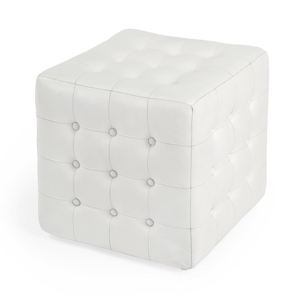 Company Leon Leather Cube Ottoman, White. Picture 1