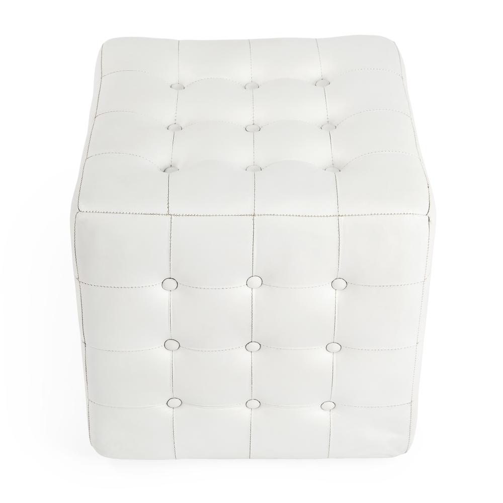 Company Leon Leather Cube Ottoman, White. Picture 2