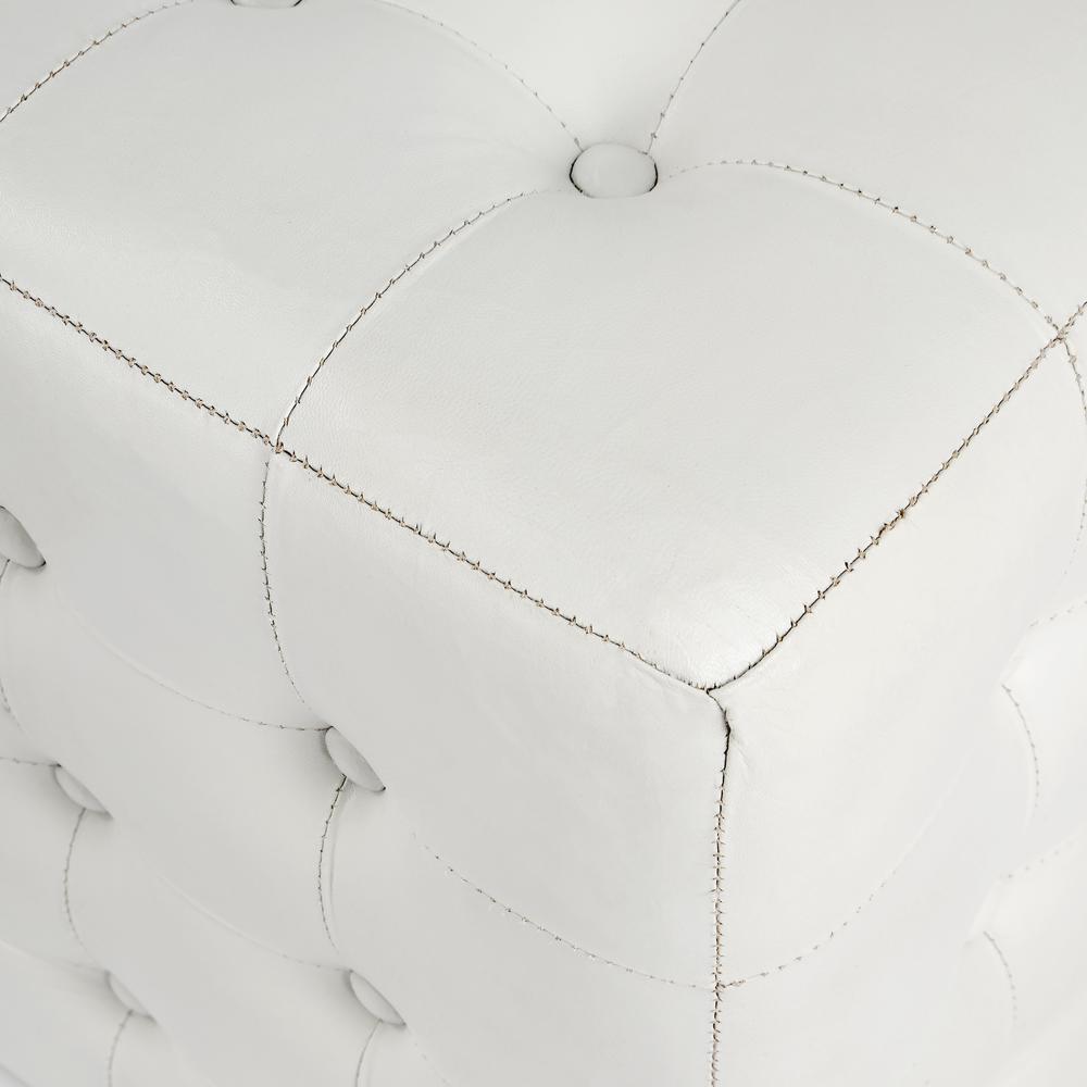Company Leon Leather Cube Ottoman, White. Picture 4