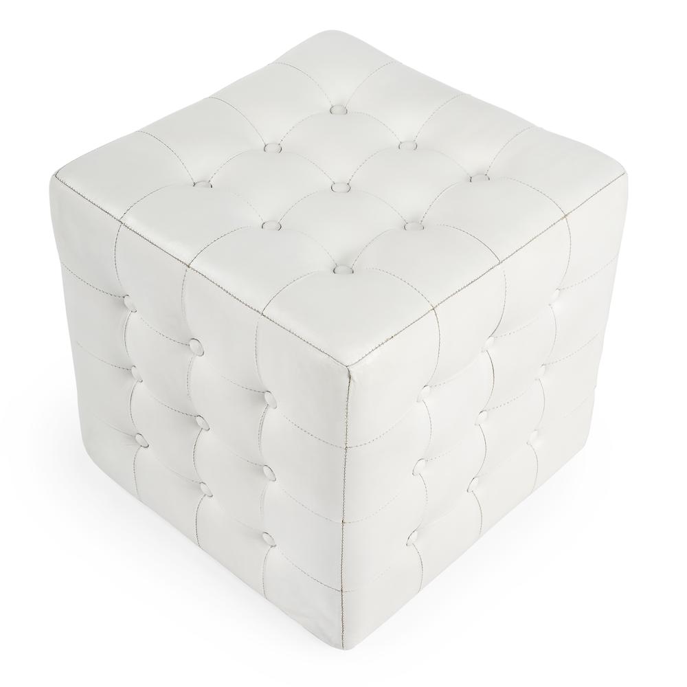 Company Leon Leather Cube Ottoman, White. Picture 5