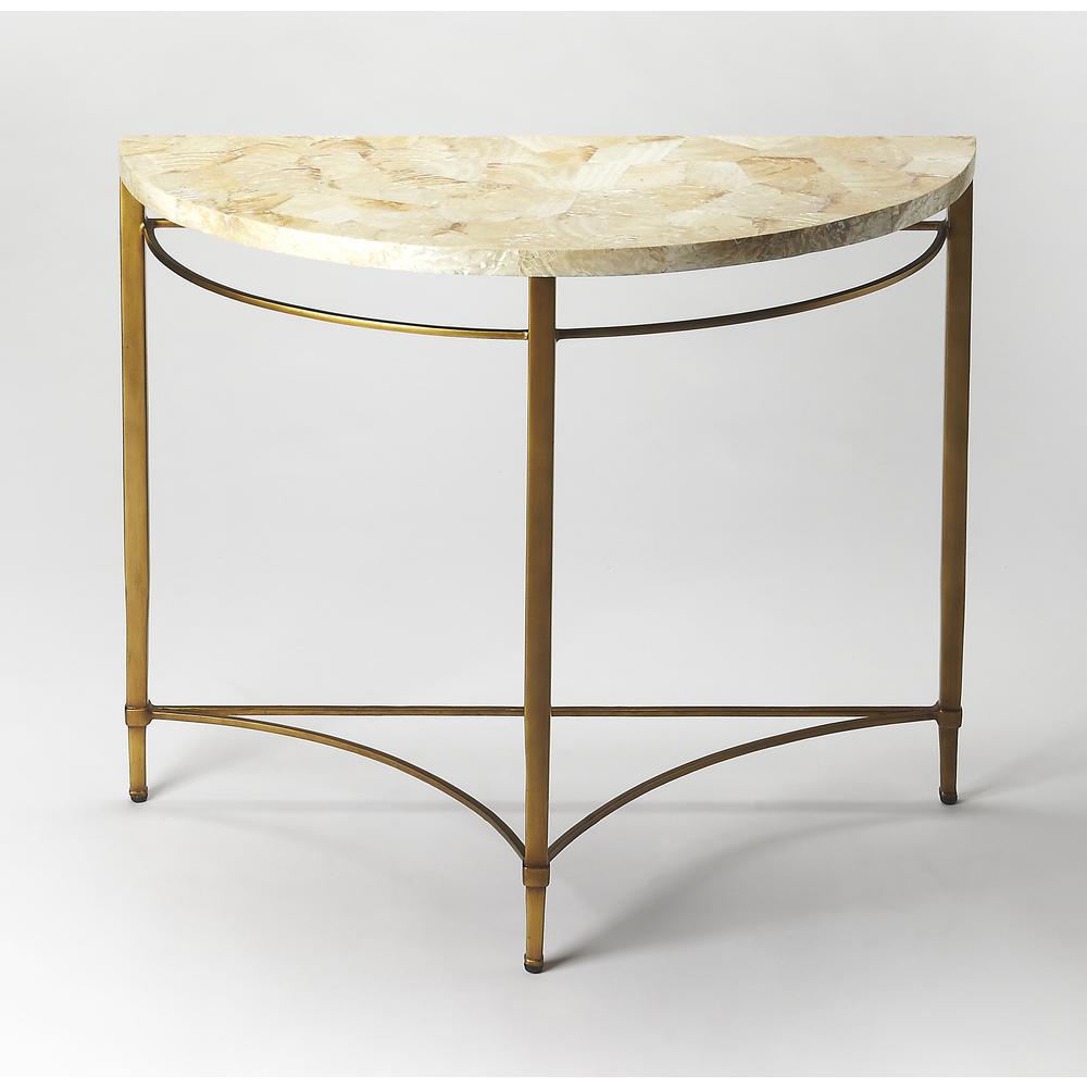 Marlena Cabebe Shell Demilune Console Table, Metalworks. Picture 1