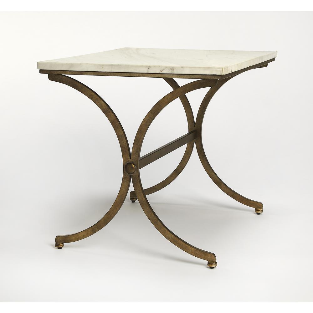 Pamina Travertine Accent Table, Antique Gold. Picture 2