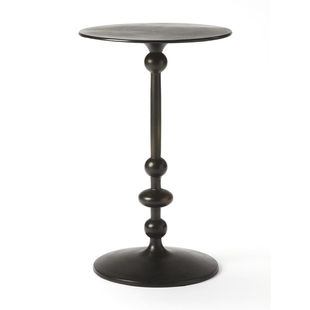 Company Zora Distressed Iron Pedestal Side Table, Black. Picture 2